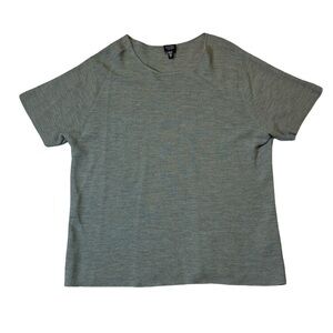 Eileen Fisher womens 2X blue solid round neck 100% wool short sleeve T-shirt EUC